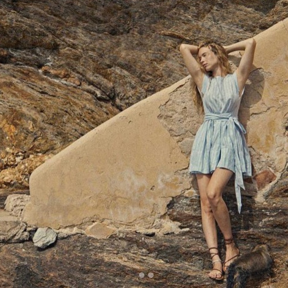 Doen Light Blue Striped Mini Dress